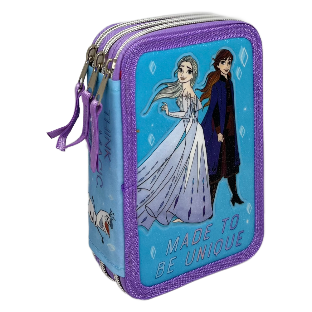 Astuccio Scuola 3d Frozen Ii DISNEY Elsa Anna Multiscomparto 3 Zip Portacolori Pennarelli Giotto - Fr0794