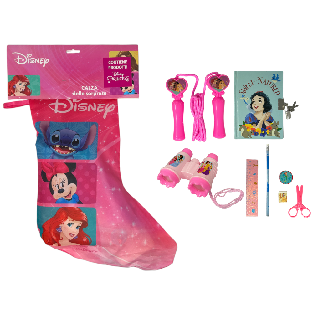 Calza Della Befana con Accessori Principesse DISNEY Calzettone con 4 Giochi per Bambini - Pr1012