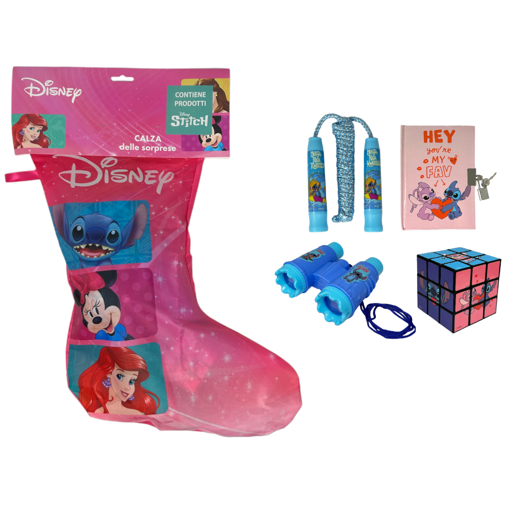 Calza Della Befana con Accessori Stitch e Angel DISNEY Calzettone con 4 Giochi per Bambini - Lst1012-G