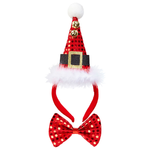 Cerchietto Mini Cappello e Papillon + Campanelline Accessorio Abito Vestito Travestimento Natale Carnevale