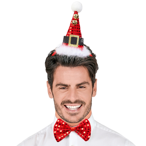 Cerchietto Mini Cappello e Papillon + Campanelline Accessorio Abito Vestito Travestimento Natale Carnevale