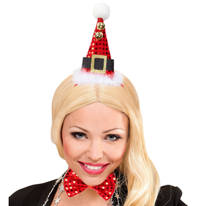 Cerchietto Mini Cappello e Papillon + Campanelline Accessorio Abito Vestito Travestimento Natale Carnevale