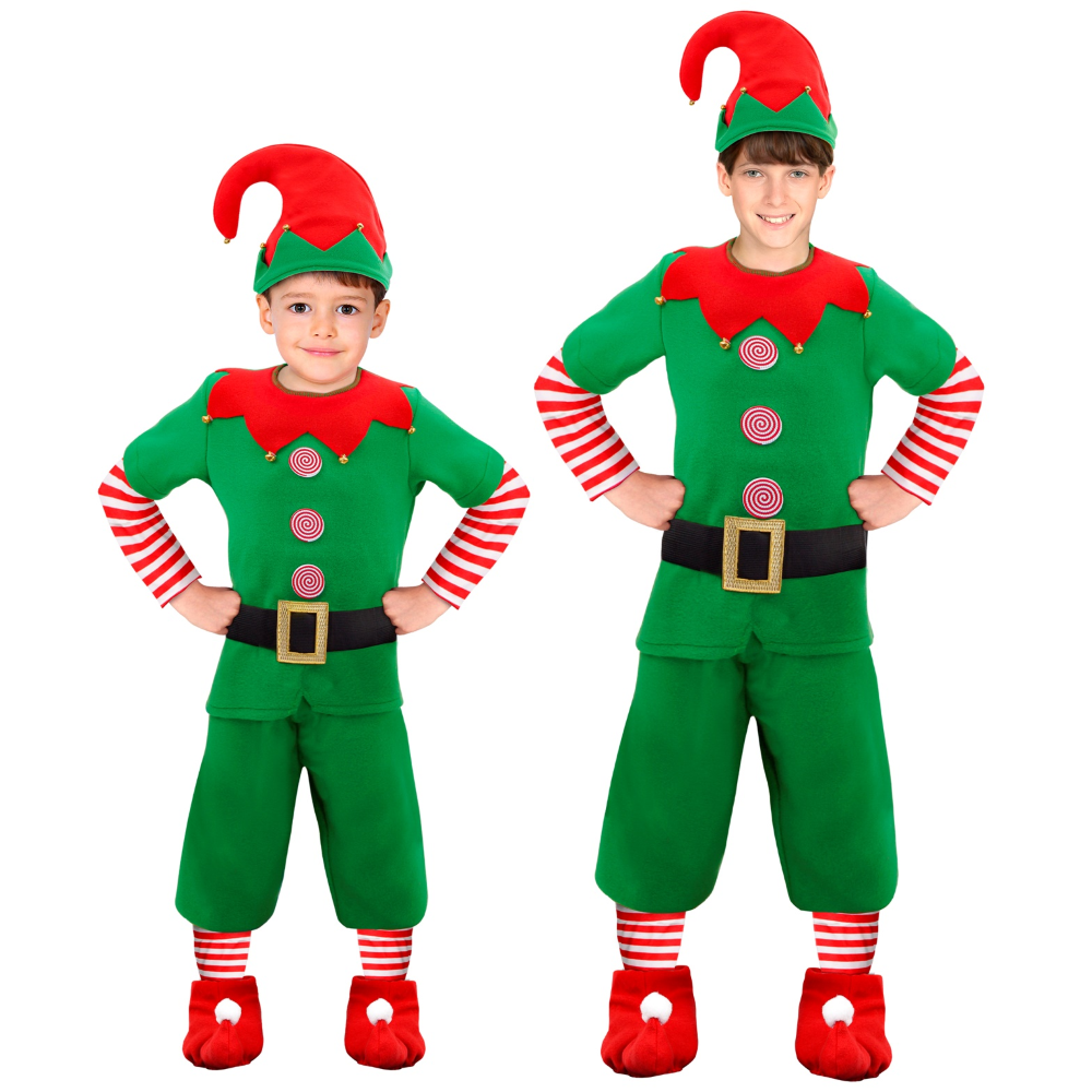 Costume Vestito Abito Travestimento Carnevale Natale Elfo Aiutante di Babbo Natale Bambino