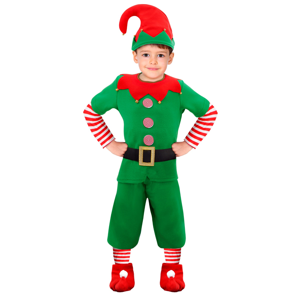 Costume Vestito Abito Travestimento Carnevale Natale Elfo Aiutante di Babbo Natale Bambino