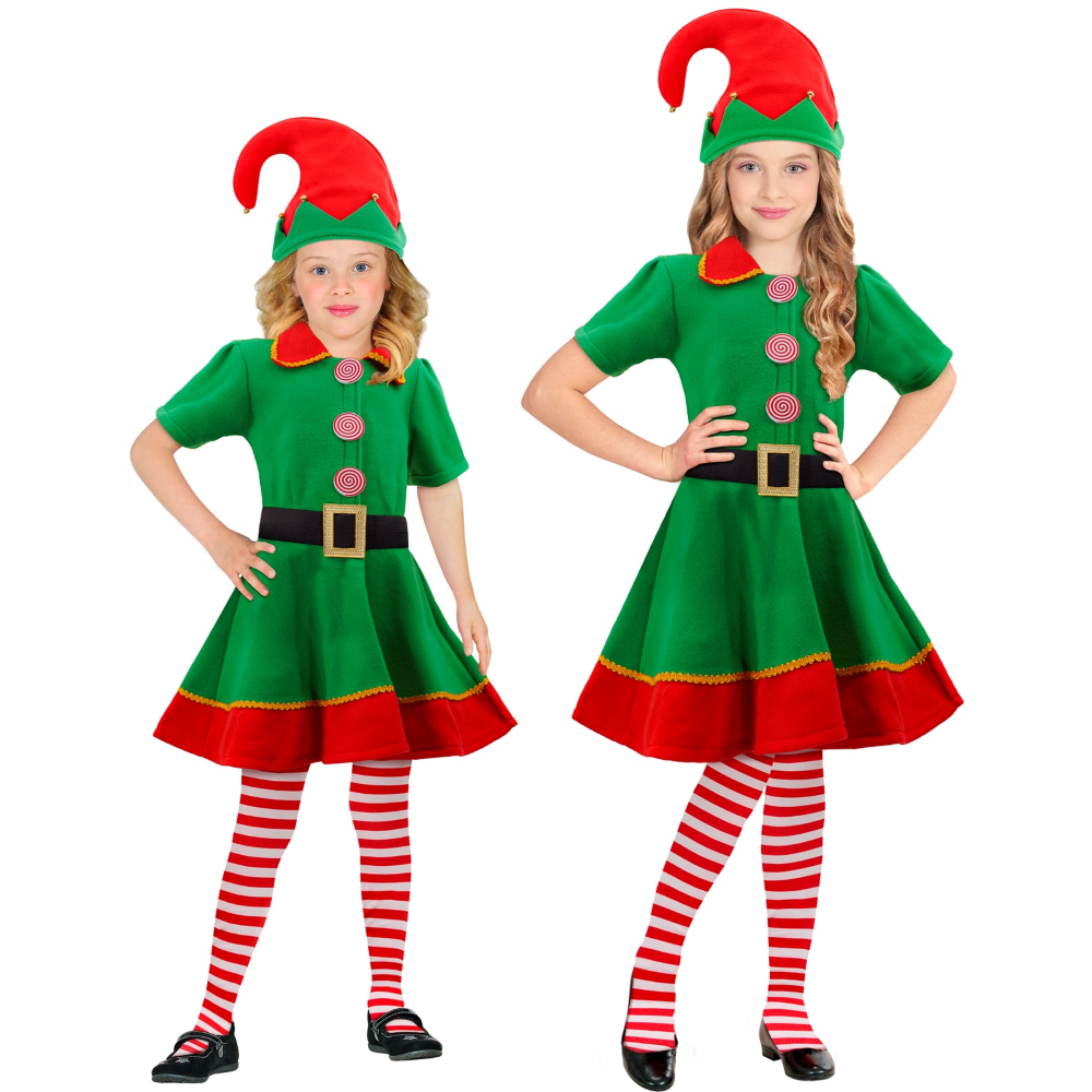 Costume Vestito Abito Travestimento Carnevale Natale Elfo Aiutante di Babbo Natale Bambina
