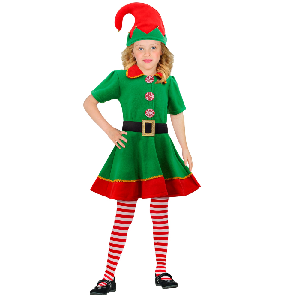 Costume Vestito Abito Travestimento Carnevale Natale Elfo Aiutante di Babbo Natale Bambina
