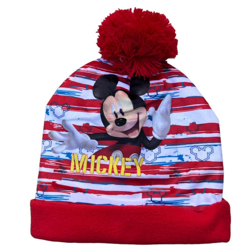 Cappello Invernale Topolino Mickey Mouse DISNEY con Risvolto e Pon Pon per Bambini - D07117mc