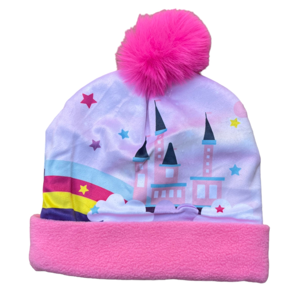 Cappello Invernale Unicorno con Risvolto e Pon Pon per Bambini - X07133mc
