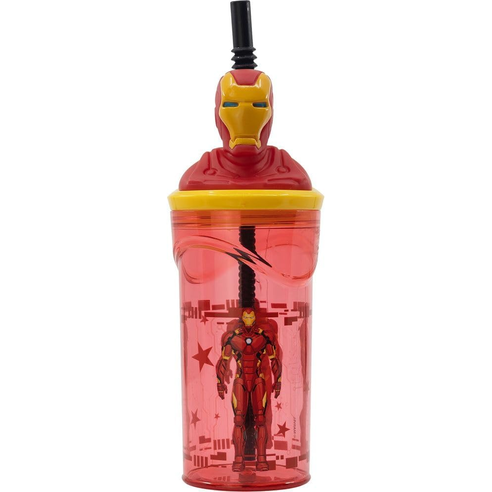 Bicchiere con Cannuccia Iron Man MARVEL Personaggio 3d Bpa Free 360 Ml - St74868