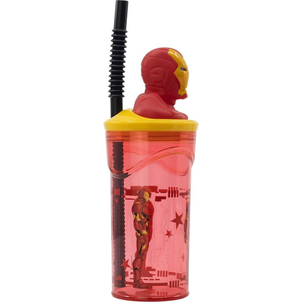 Bicchiere con Cannuccia Iron Man MARVEL Personaggio 3d Bpa Free 360 Ml - St74868