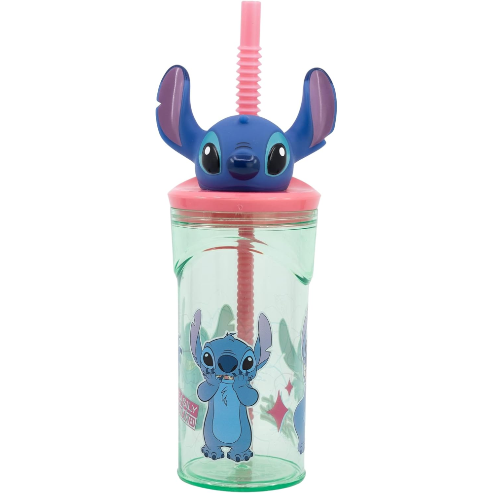 Bicchiere con Cannuccia Stitch DISNEY Personaggio 3d Bpa Free 360 Ml - St74869