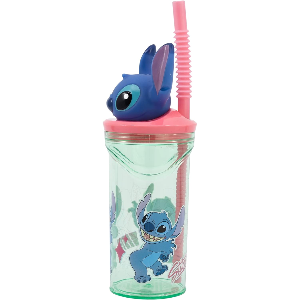 Bicchiere con Cannuccia Stitch DISNEY Personaggio 3d Bpa Free 360 Ml - St74869
