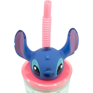 Bicchiere con Cannuccia Stitch DISNEY Personaggio 3d Bpa Free 360 Ml - St74869