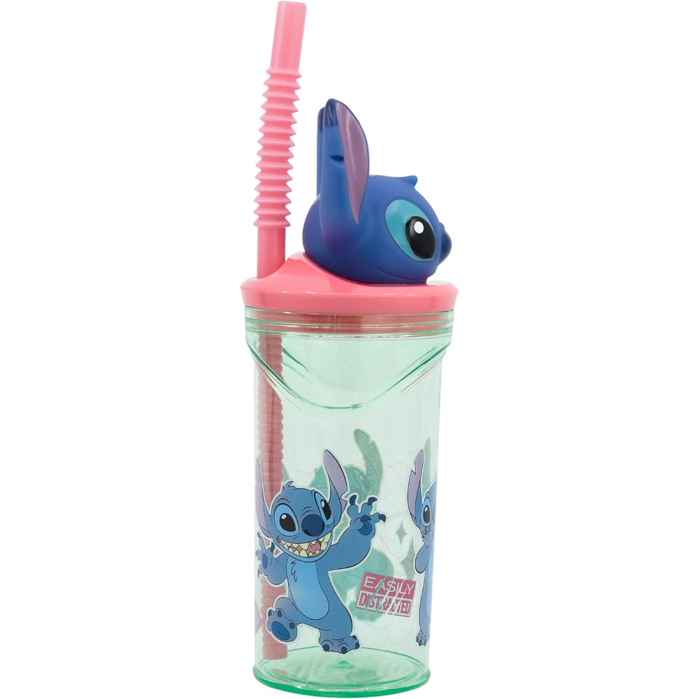 Bicchiere con Cannuccia Stitch DISNEY Personaggio 3d Bpa Free 360 Ml - St74869