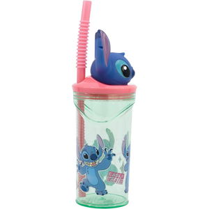 Bicchiere con Cannuccia Stitch DISNEY Personaggio 3d Bpa Free 360 Ml - St74869