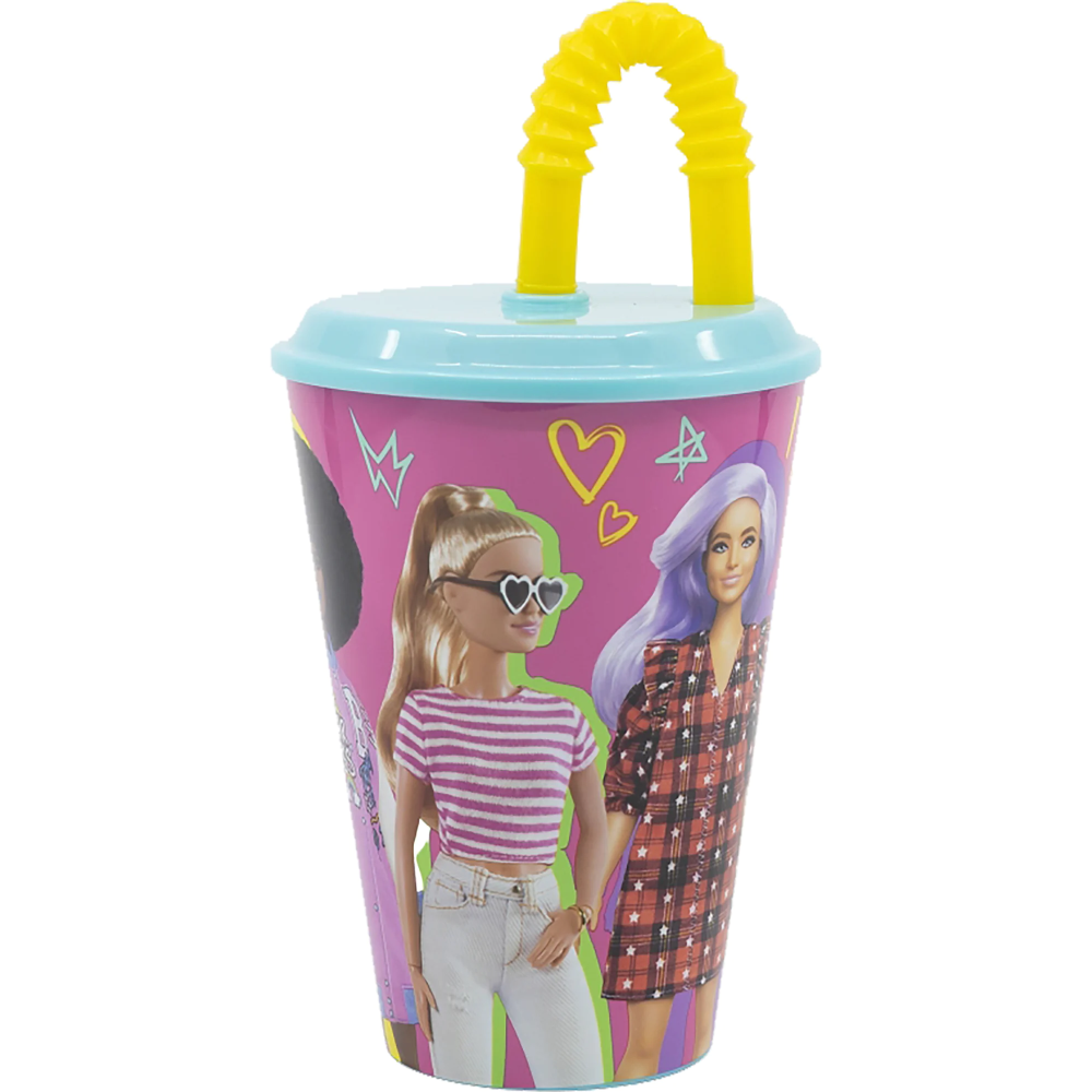 Bicchiere con Cannuccia Barbie in Plastica Riutilizzabile Semirigida Ml.430 - St15930