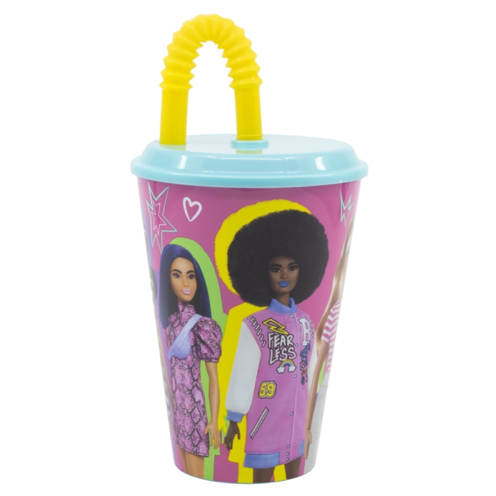 Bicchiere con Cannuccia Barbie in Plastica Riutilizzabile Semirigida Ml.430 - St15930