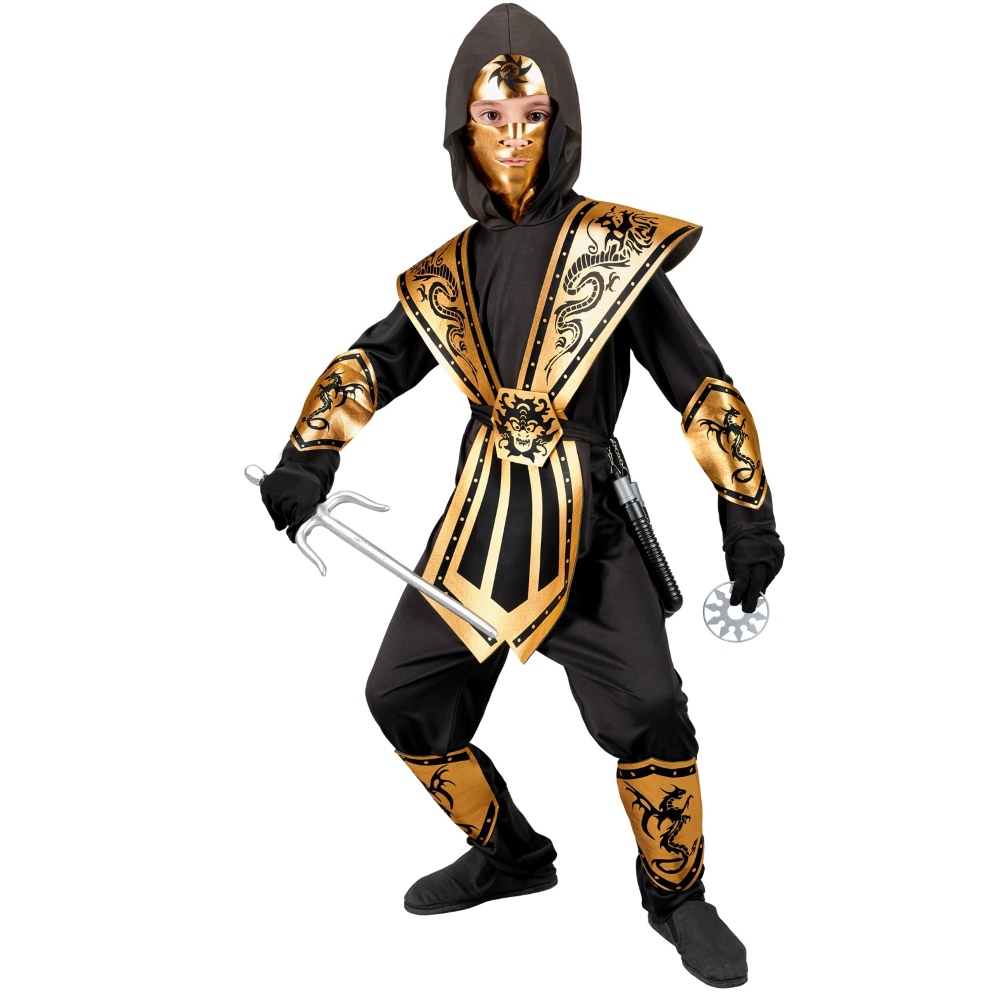 Vestito Carnevale Gold Kombat Ninja Travestimento Costume Accessori Bambino - 4011