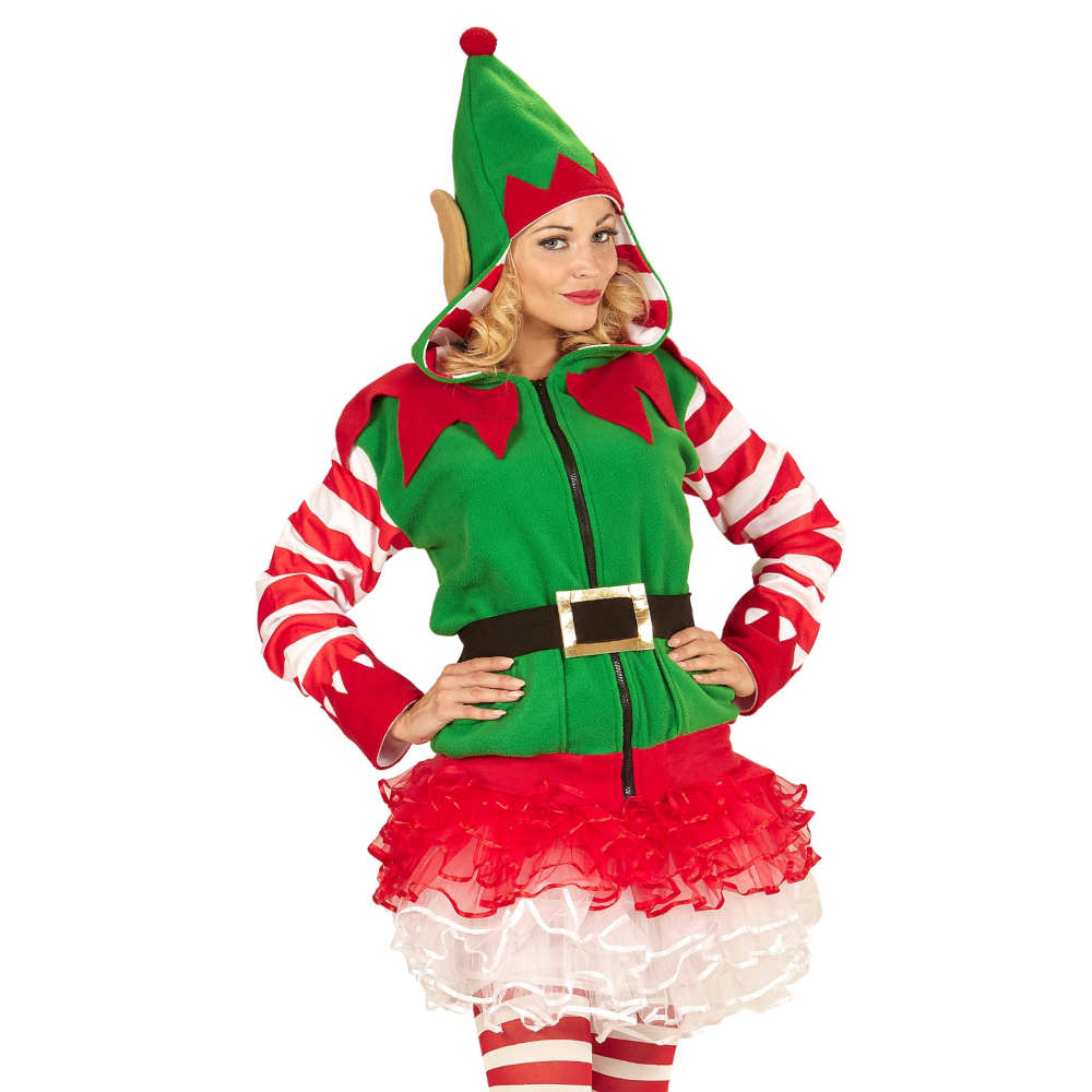 Vestito Carnevale Elfo Aiutante di Babbo Natale Felpa Costume Travestimento Adulto - 0703