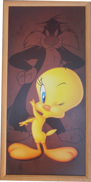 Quadro Titty e Gatto Silvestro Looney Tunes Cornice Mdf Cm. 73x36 - 10033678
