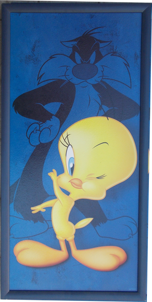 Quadro Titty e Gatto Silvestro Looney Tunes Cornice Mdf Cm. 73x36 - 10033681