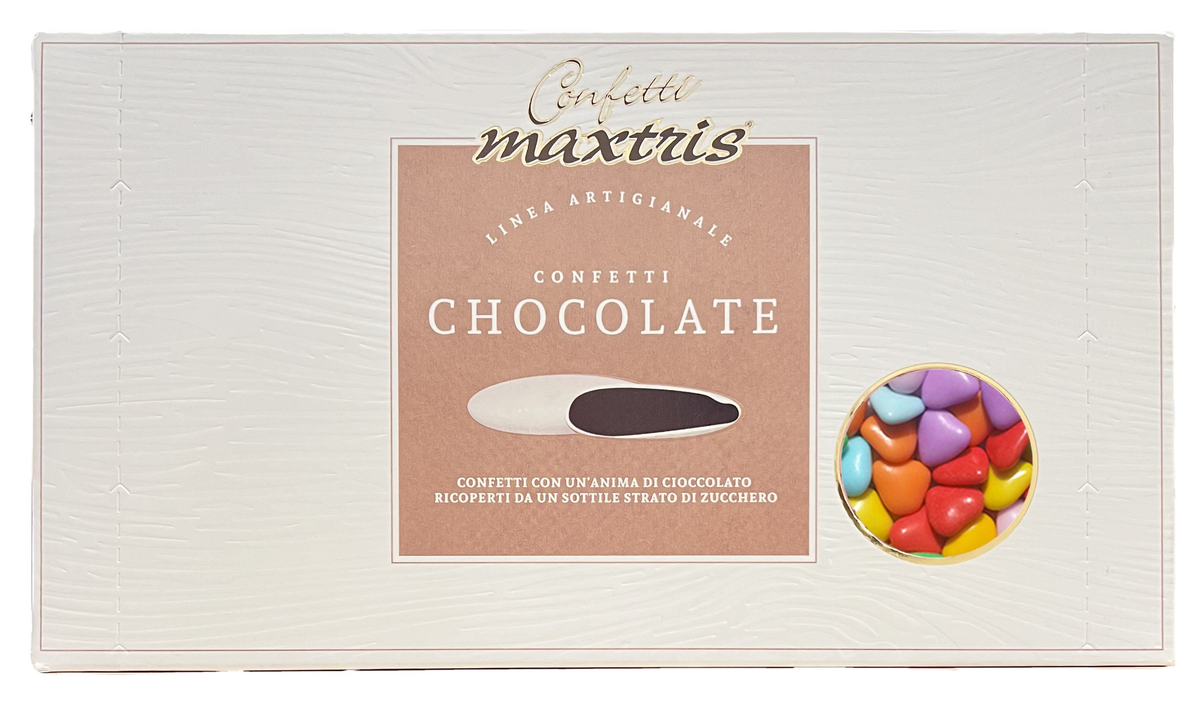 Confetti Cuoricini Colorati Cioccolato Fondente Maxtris Confezione da 1 Kg Bomboniere Cuori Mignon - 21077