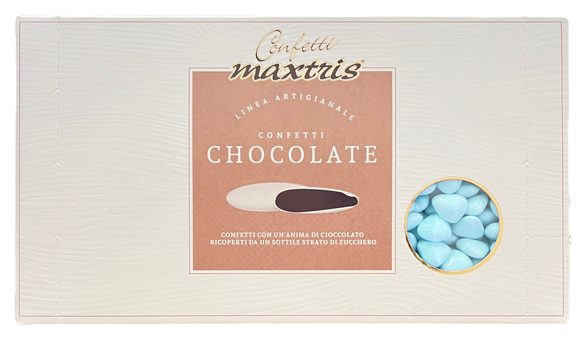 Confetti Cuoricini Celeste Cioccolato Fondente Maxtris Confezione da 1 Kg Bomboniere Cuori Mignon - 21060