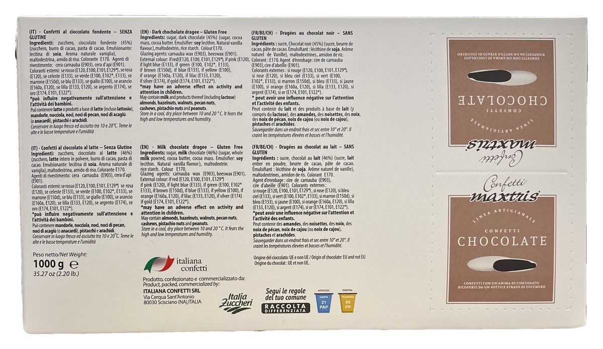 Confetti Cuoricini Celeste Cioccolato Fondente Maxtris Confezione da 1 Kg Bomboniere Cuori Mignon - 21060