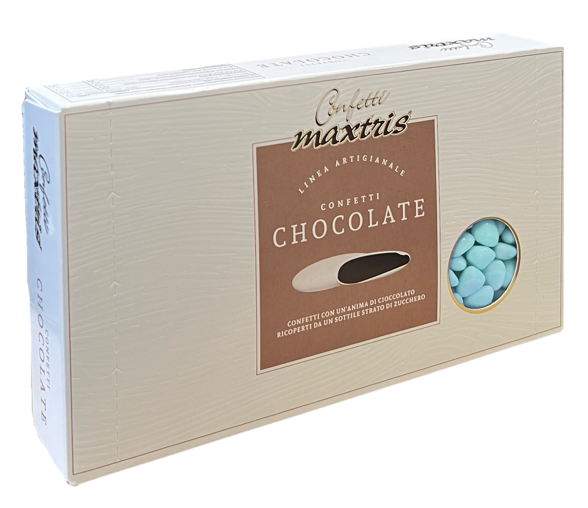 Confetti Cuoricini Celeste Cioccolato Fondente Maxtris Confezione da 1 Kg Bomboniere Cuori Mignon - 21060