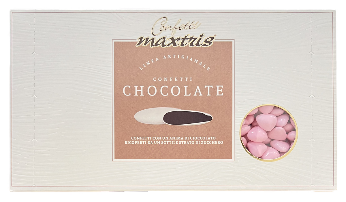 Confetti Cuoricini Rosa Cioccolato Fondente Maxtris Confezione da 1 Kg Bomboniere Cuori Mignon - 21053