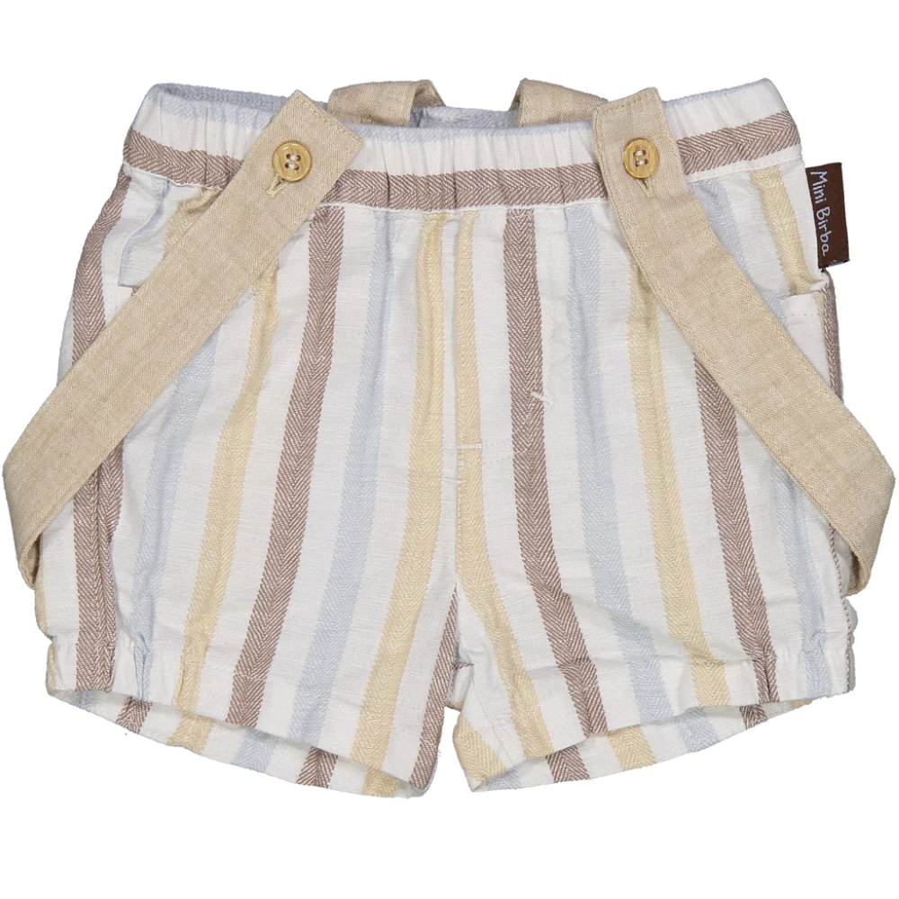 Bermuda Misto Lino Rigato con Bretelle Pantaloncino Bambino Birba 100% Co - 81008.00