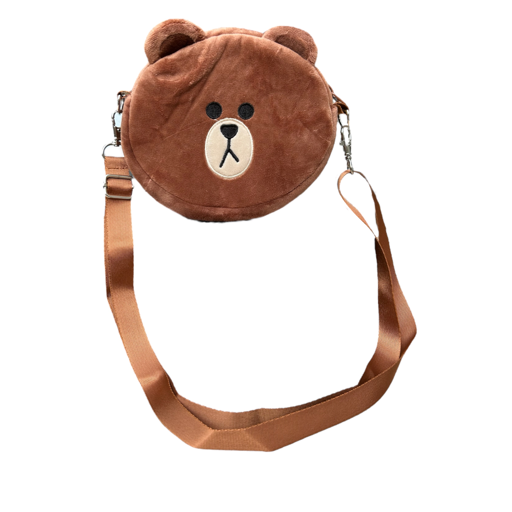Borsa Passeggio in Peluche Orso con Tracolla - Brown