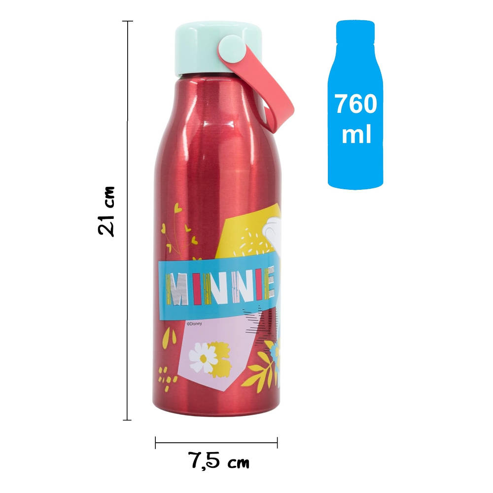 Borraccia in Alluminio Minnie DISNEY Tappo con Manico in Silicone 760 Ml - 74461