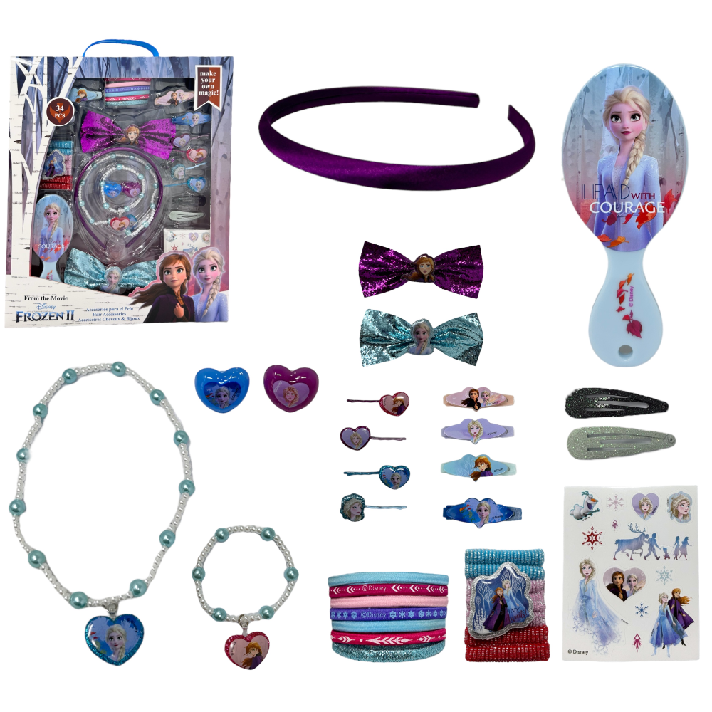 Accessori Capelli Assortiti Frozen Anna Elsa DISNEY Conf. da 34 Pezzi Confezione Regalo - Wd21388