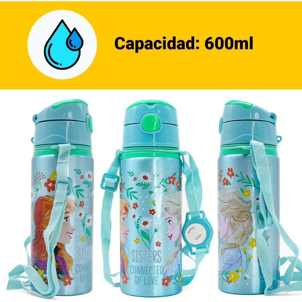 Borraccia in Alluminio con Cannuccia Frozen DISNEY 600 Ml Apertura Automatica - Fr50013