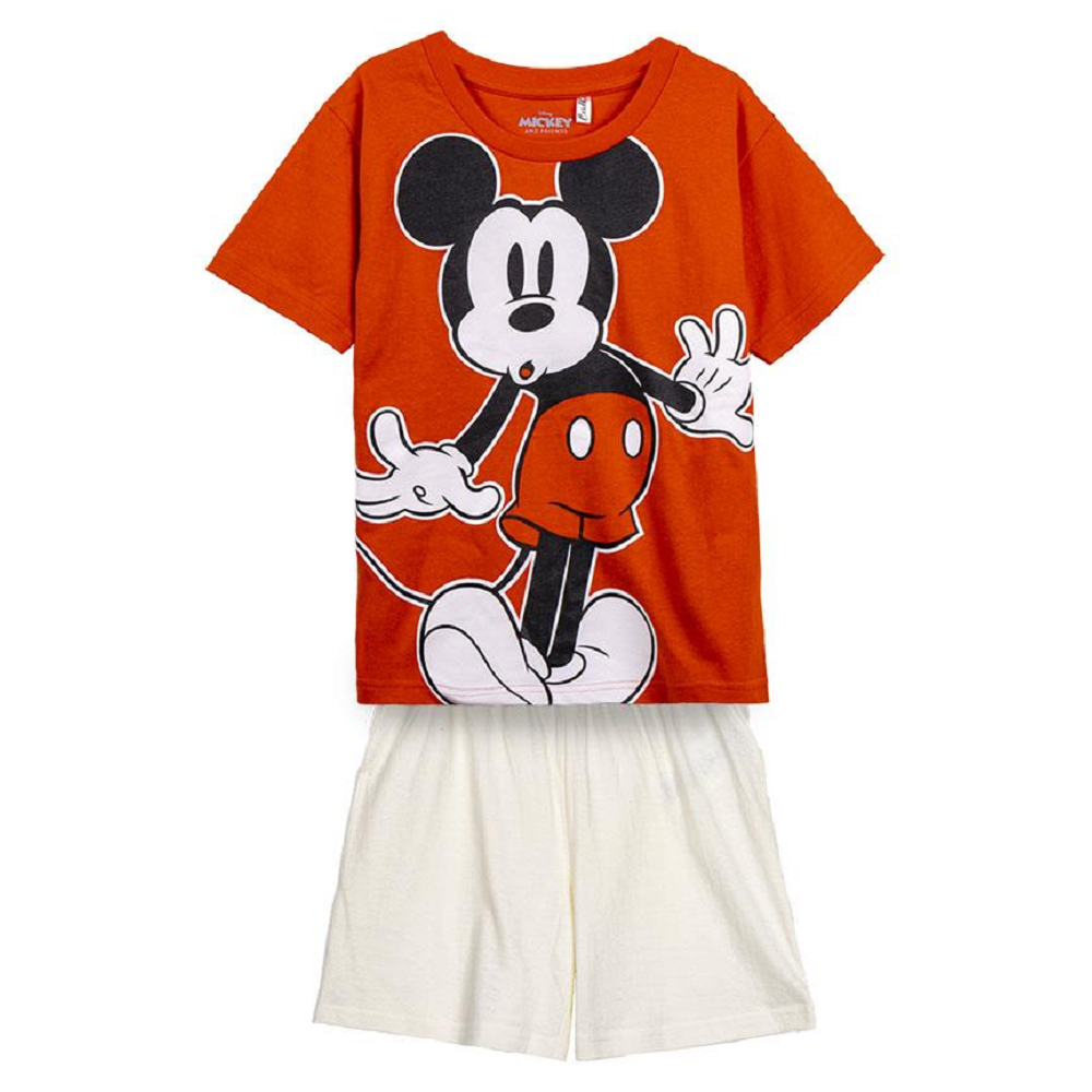 Pigiama Estivo Topolino DISNEY T-Shirt Short 100% Cotone per Bambini- 1329rosso