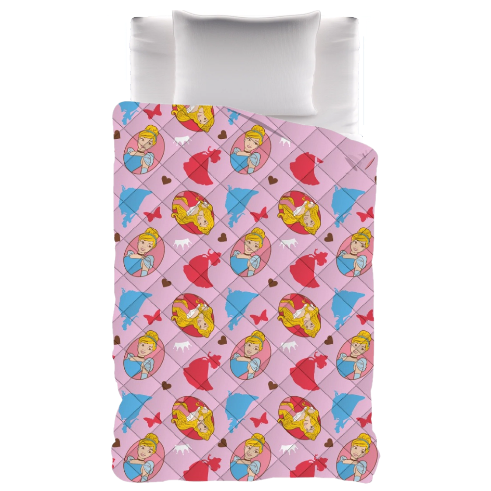 Trapuntino Principesse DISNEY Coperta Copriletto Trapuntato 100 Gsm Letto Singolo 170x250 CM - Pri-1376