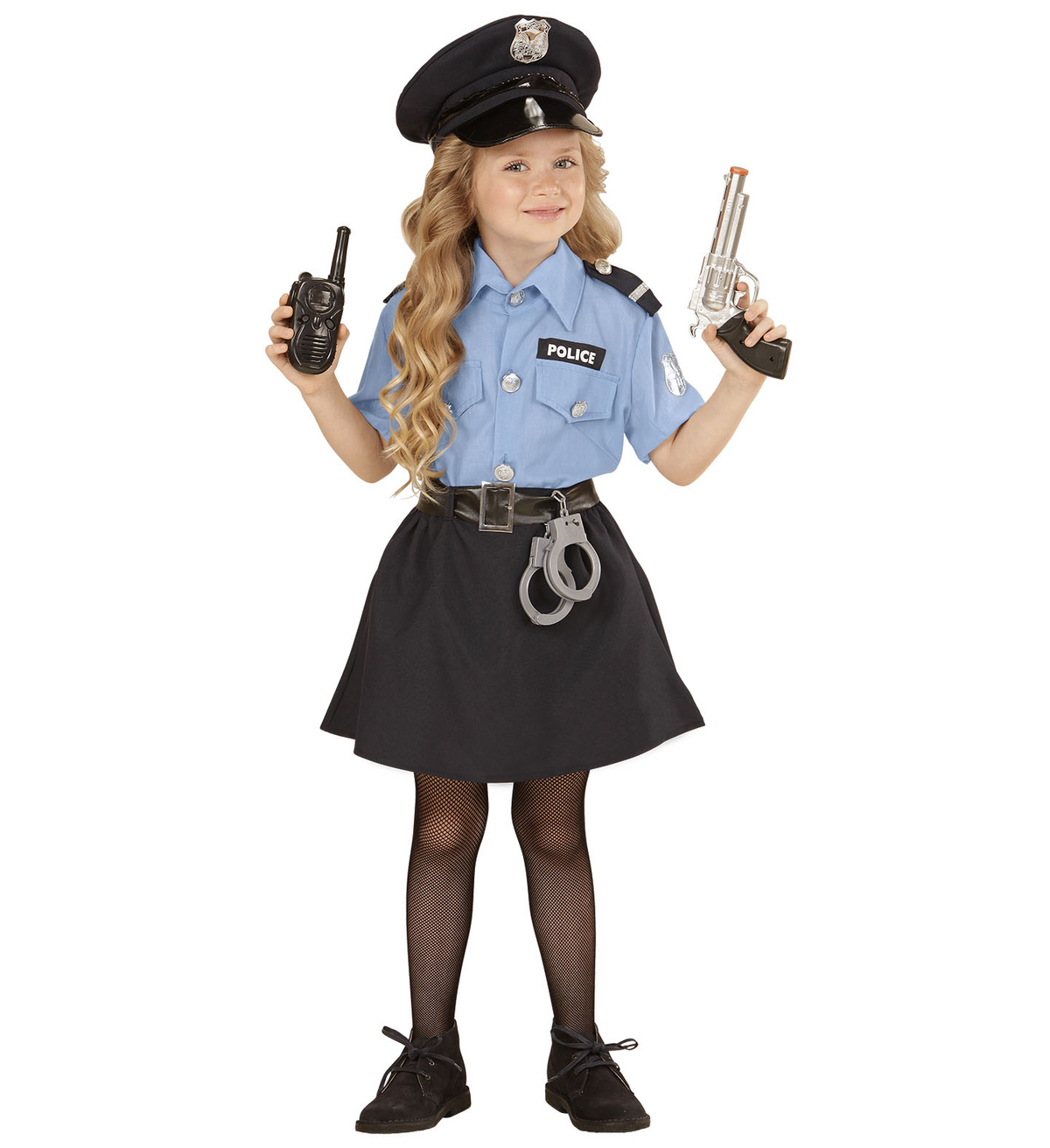 Vestito Carnevale + Accessori Poliziotta Costume Pistola Manette 11/13 Anni Travestimento - 0400+2413d+2775p