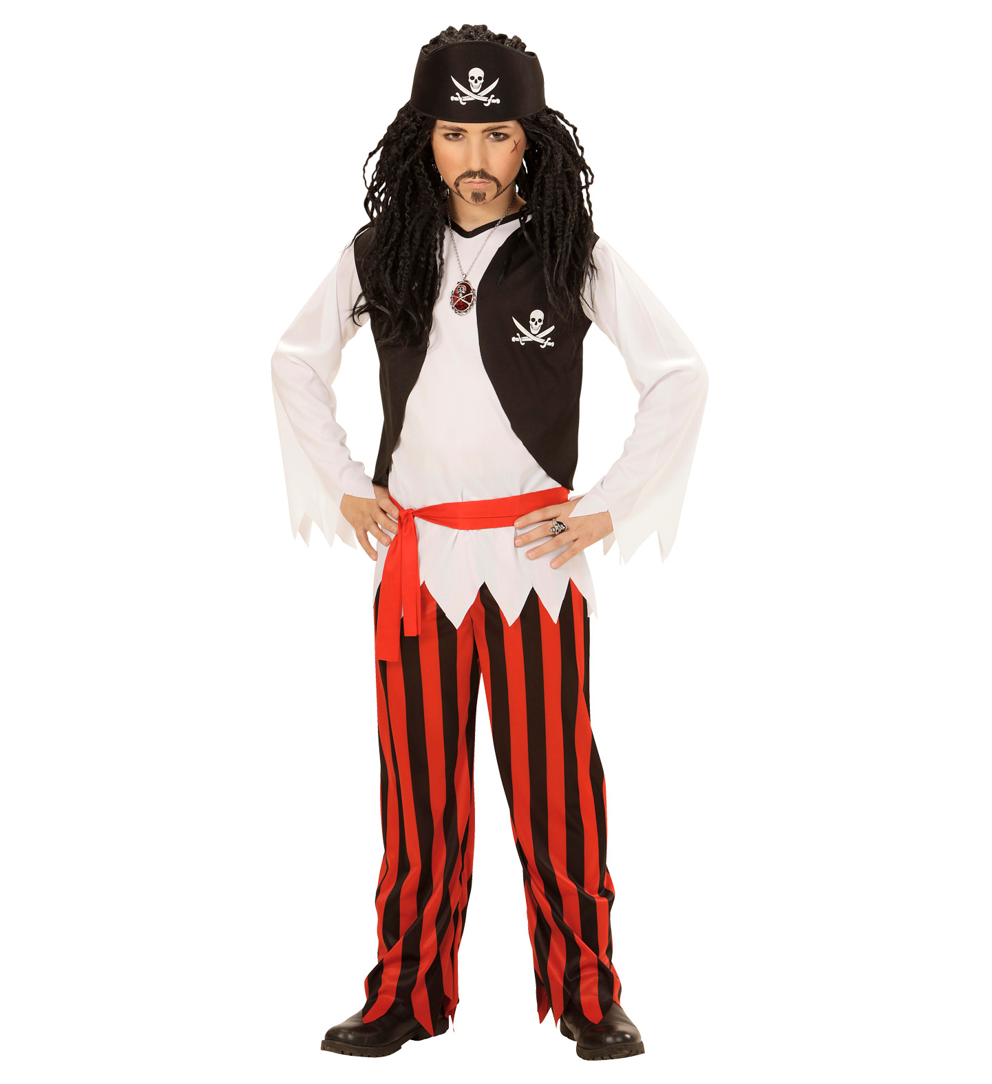 Vestito Carnevale + Accessori Pirata Costume Sciabola 11/13 Anni Travestimento - 0723+7007b
