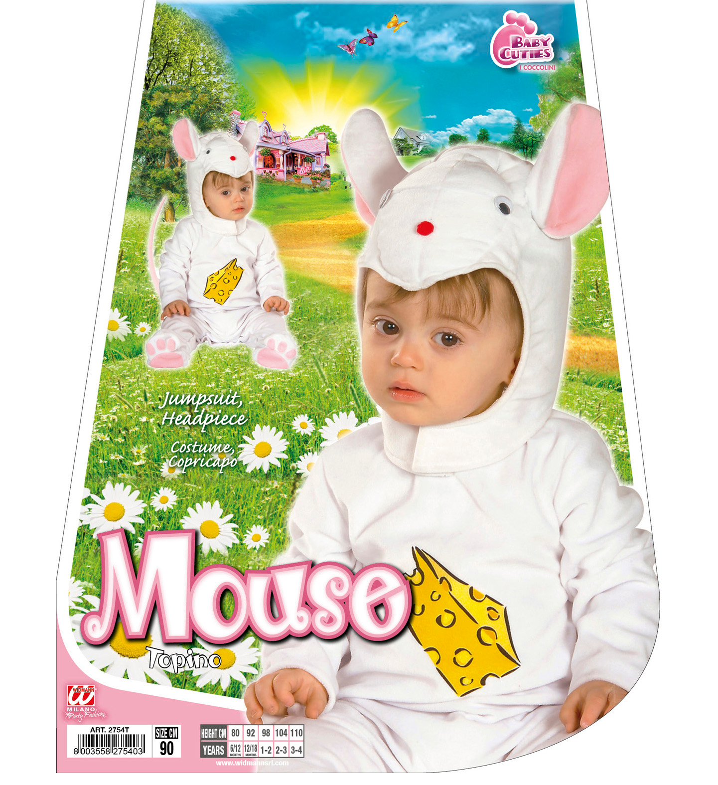 Costume Vestito Abito Travestimento Carnevale Bambino Topino 12/18 Mesi Cm. 92