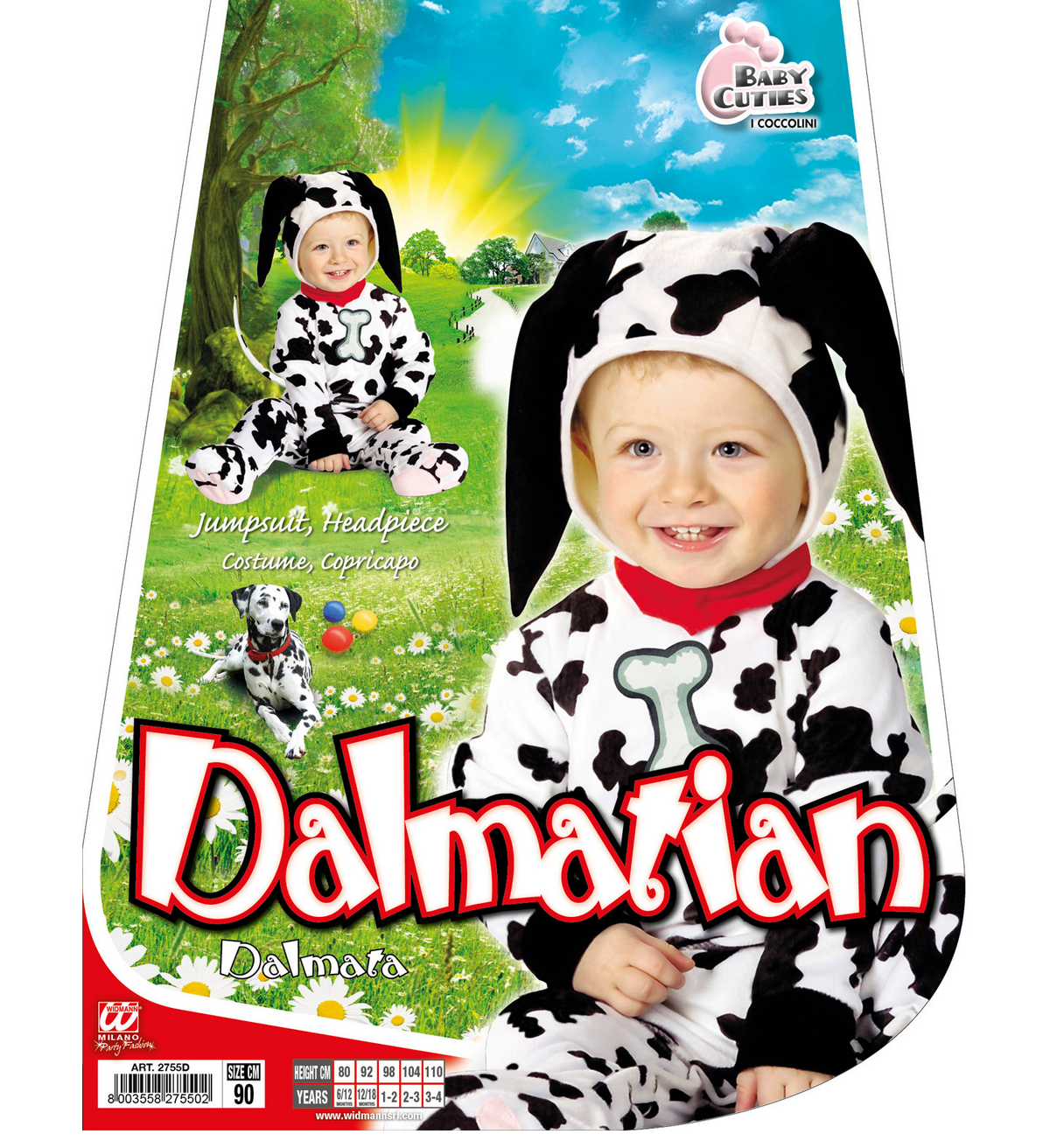 Costume Vestito Abito Travestimento Carnevale Bambino Dalmata Cane 12/18 Mesi Cm. 92