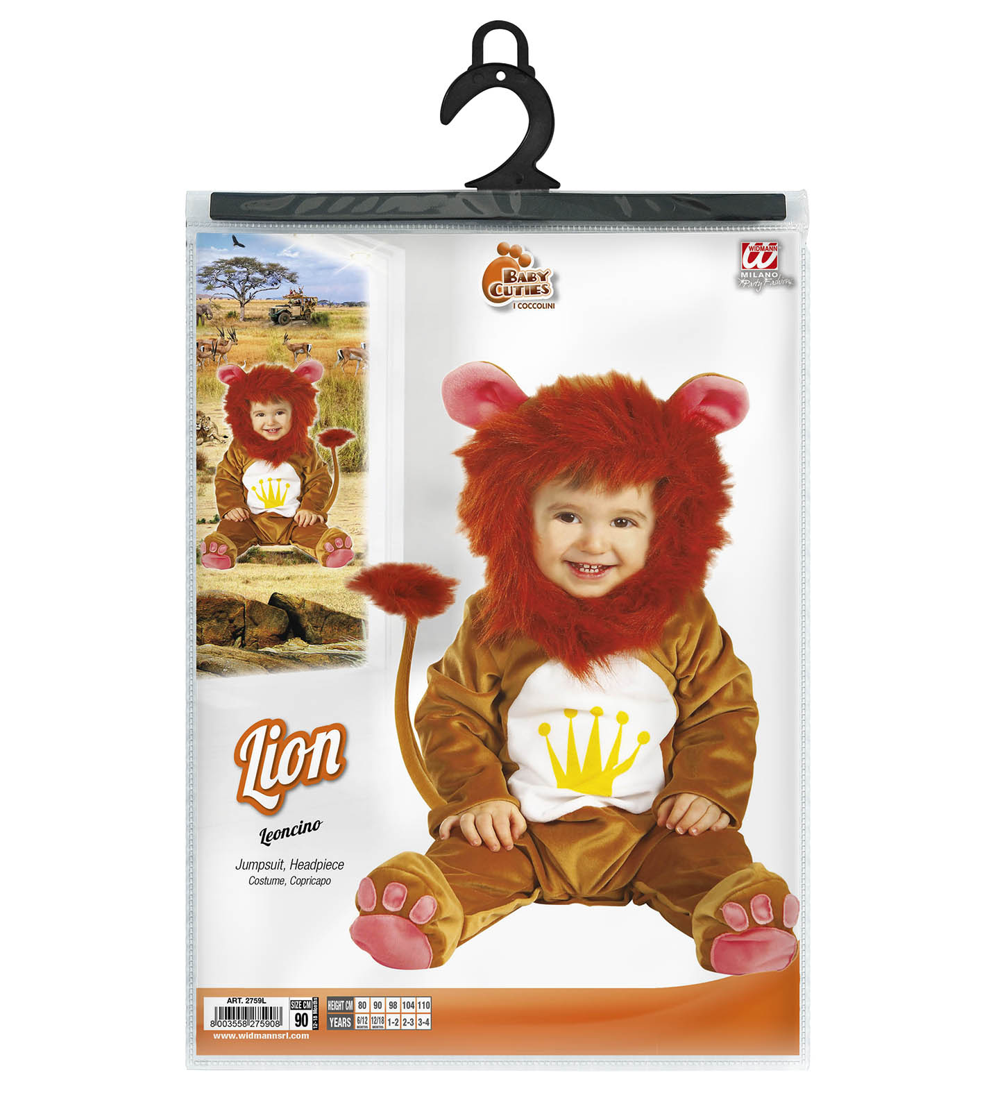 Costume Vestito Abito Travestimento Carnevale Bambino Leoncino 12/18 Mesi Cm. 92
