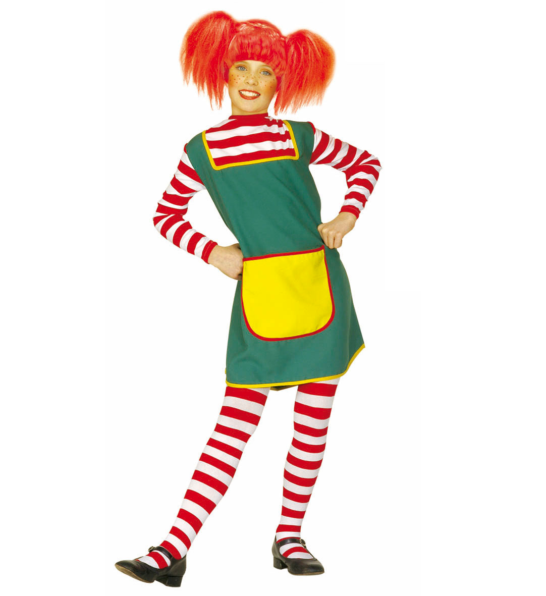 Vestito Carnevale + Accessori Naughty Girl Pippi Costume Parrucca Calze 8/10 Anni Travestimento - 3607+01234+6288m