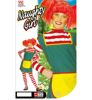 Vestito Carnevale + Accessori Naughty Girl Pippi Costume Parrucca Calze 3/4 Anni Travestimento - 3607+01234+6288m