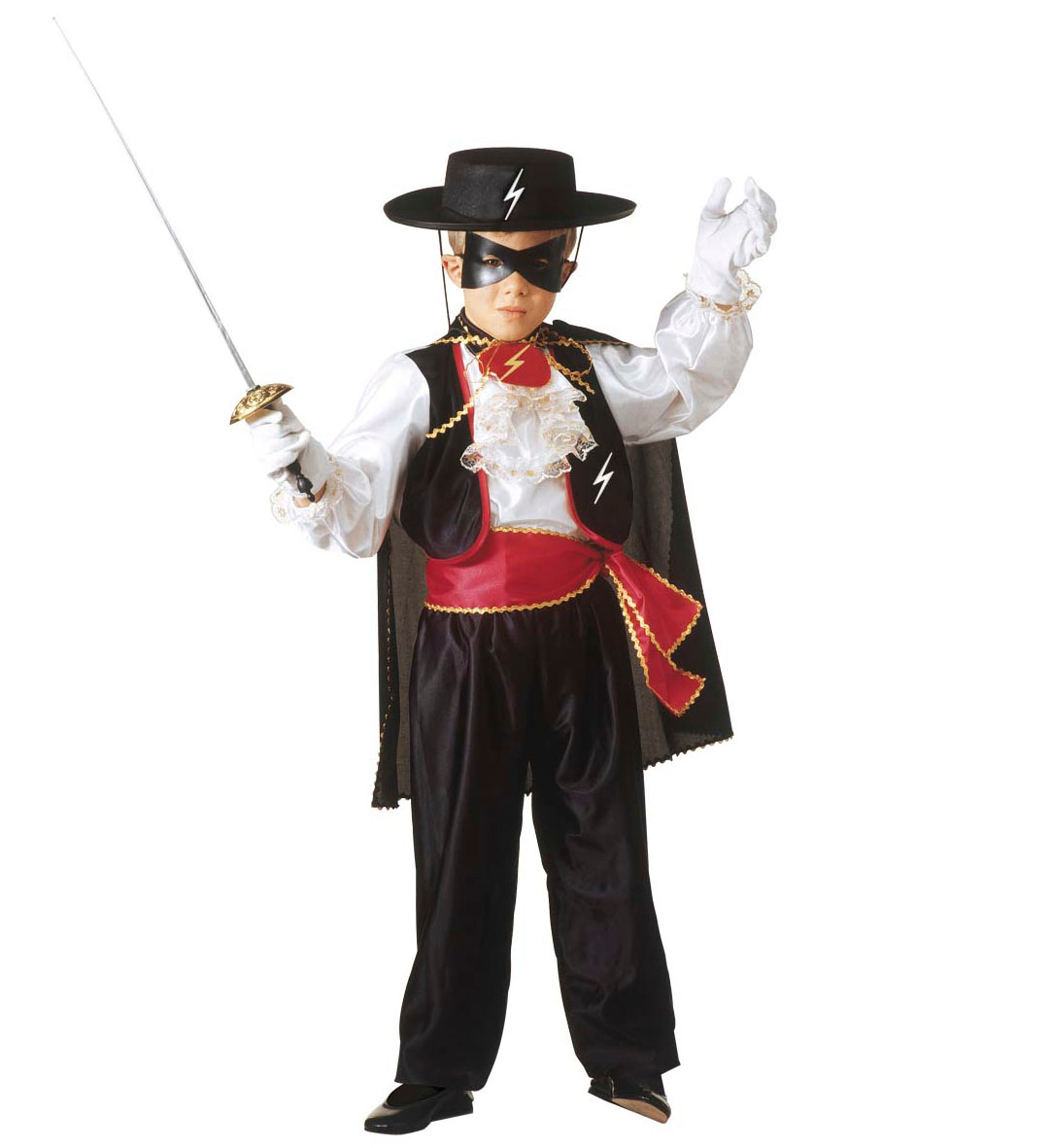 Vestito Carnevale + Accessori Zorro Eroe Bandito Mascherato Costume Cappello Fioretto 4/5 Anni Travestimento - 3682+3411z+6765z