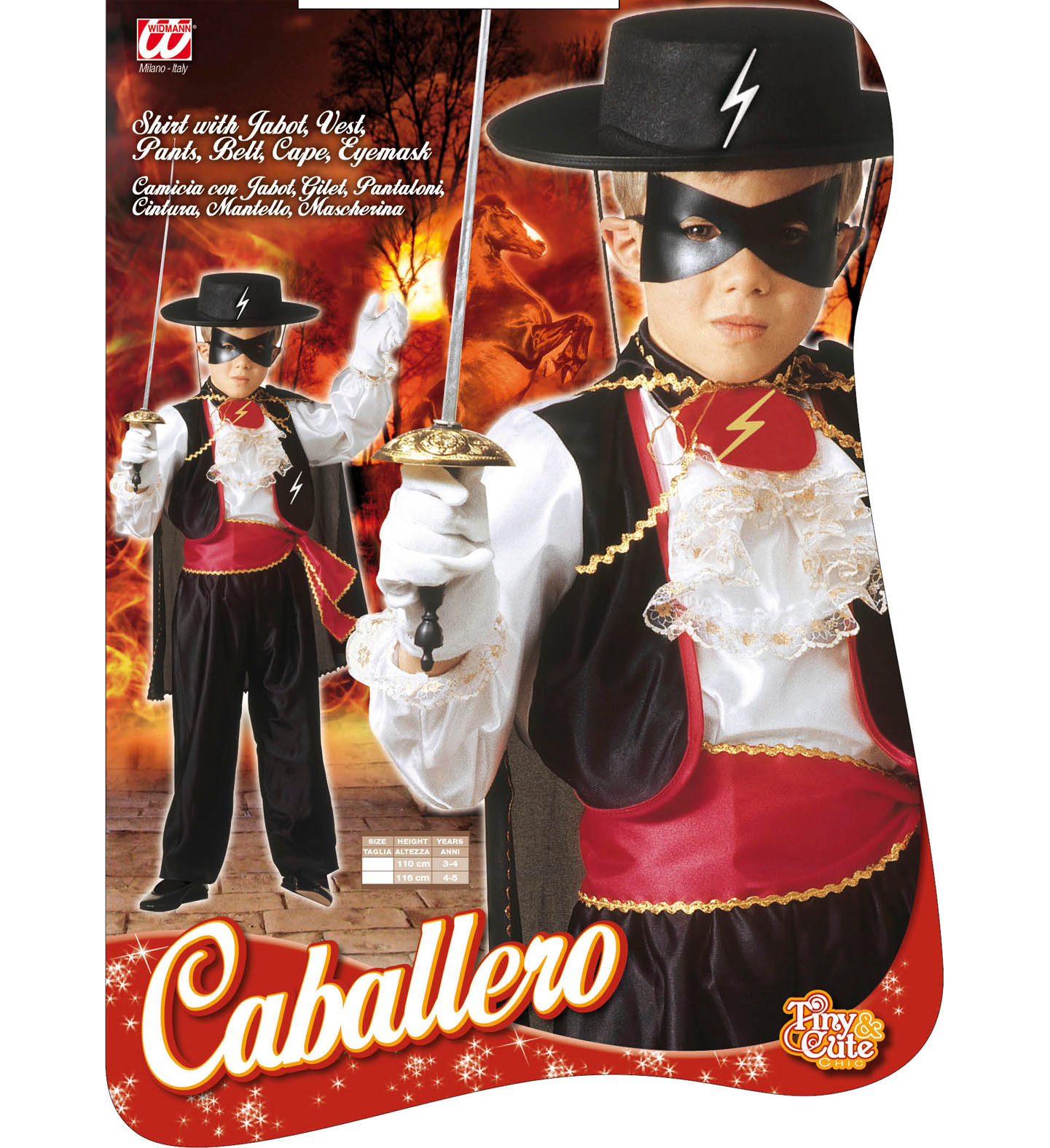 Vestito Carnevale + Accessori Zorro Eroe Bandito Mascherato Costume Cappello Fioretto 3/4 Anni Travestimento - 3682+3411z+6765z