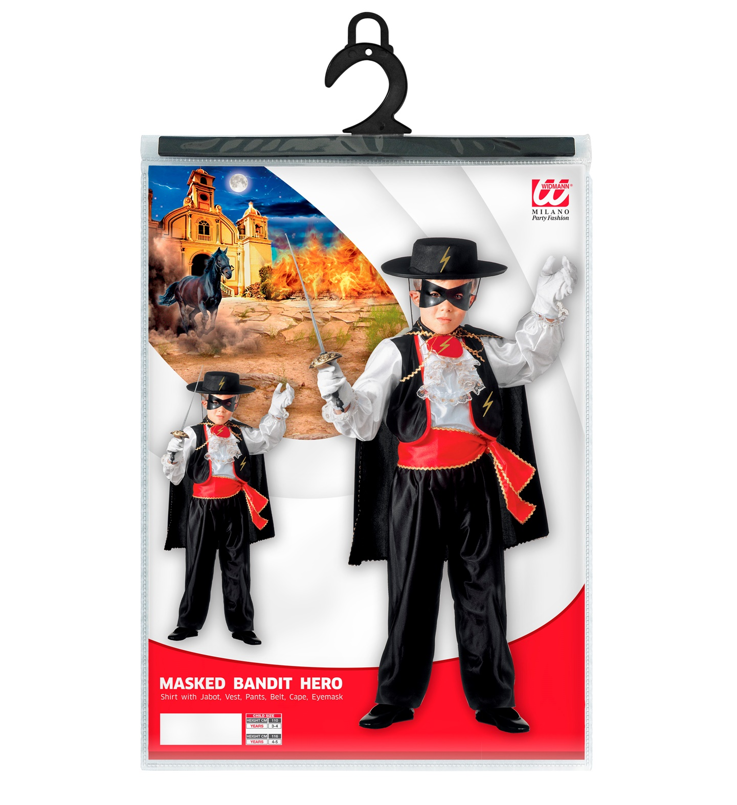 Costume Vestito Abito Travestimento Carnevale Bambino Zorro Eroe Bandito Mascherato