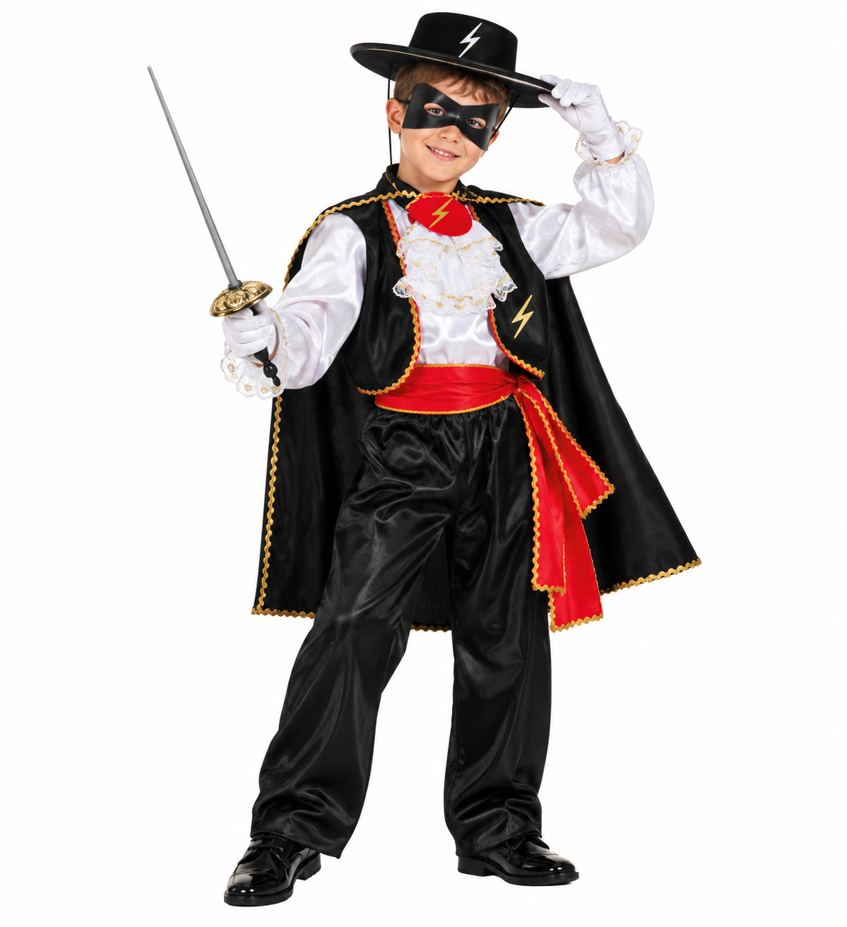 Costume Vestito Abito Travestimento Carnevale Bambino Zorro Eroe Bandito Mascherato