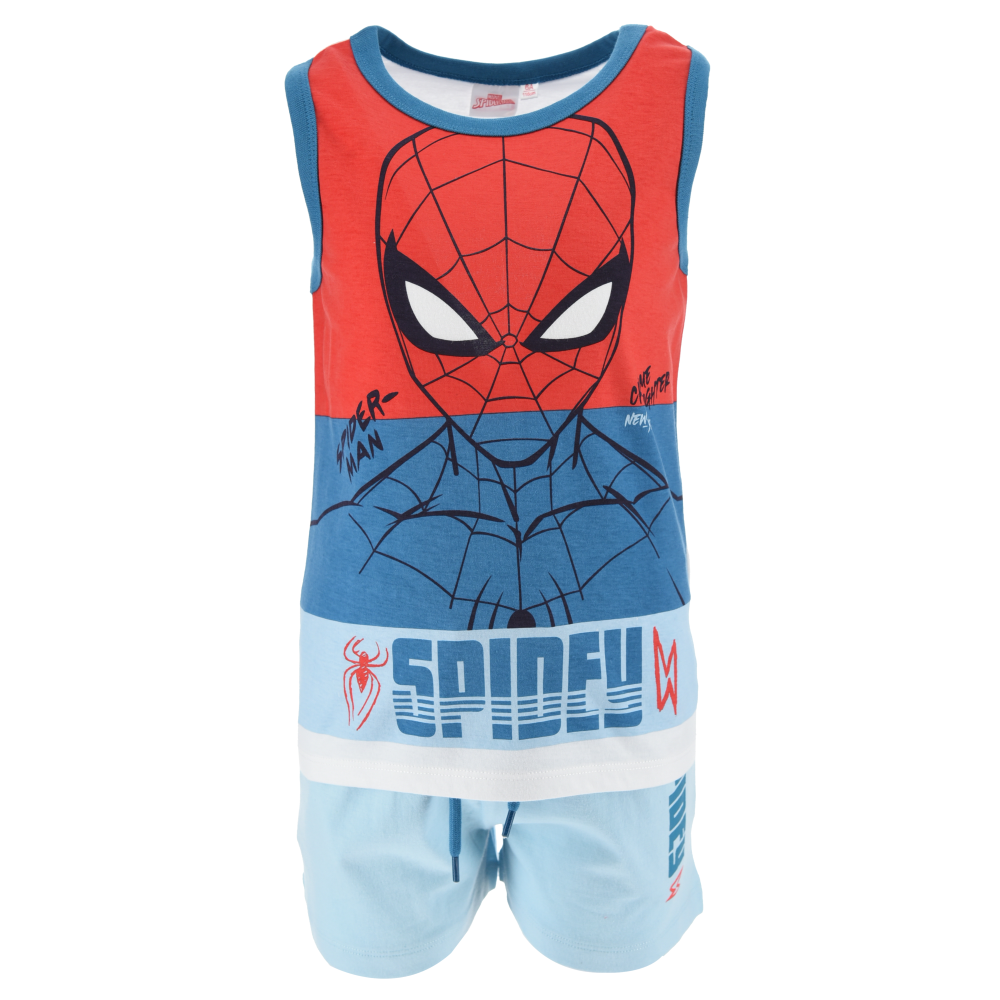 Completo Short + Canotta Spiderman MARVEL Bambino 100% Cotone - Ex1073celeste