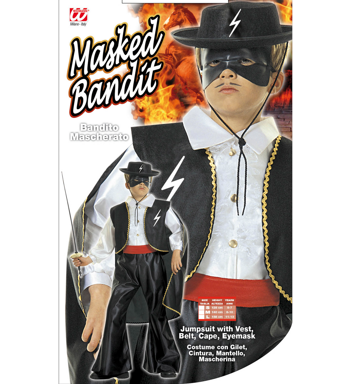 Costume Vestito Abito Travestimento Carnevale Bambino Zorro Bandito Mascherato -